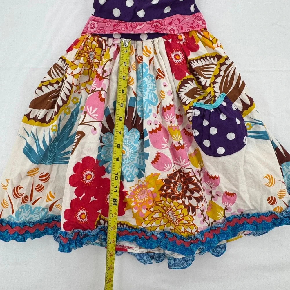Handmade Vtg 2000s Girls Boho Floral Polka Dot Halter Dress Ruffle Trim 2T/24M